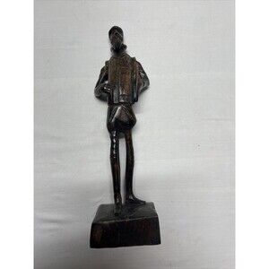 Vintage wooden sculpture CERVANTES with Don Quixote book